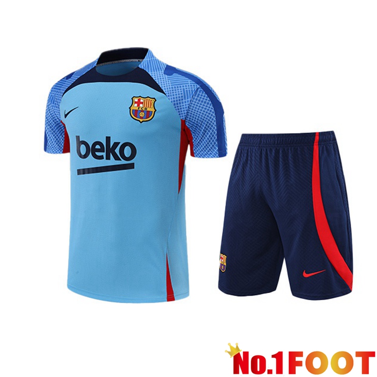 FC Barcelona Training T Shirt + Shorts Blue 2022/2023