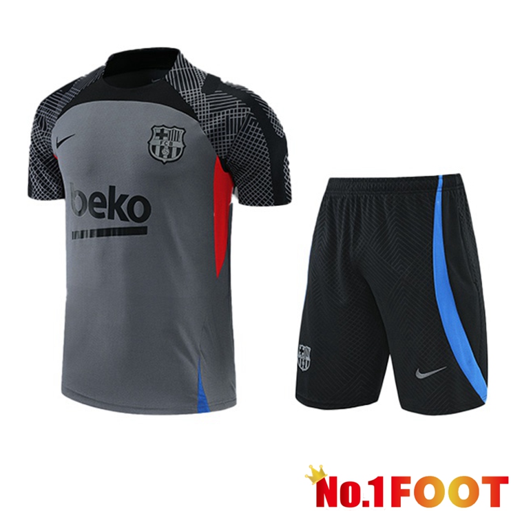 FC Barcelona Training T Shirt + Shorts Grey 2022/2023