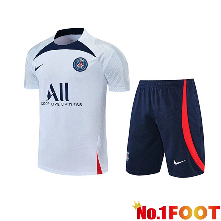 Paris PSG Training T Shirt + Shorts White 2022/2023