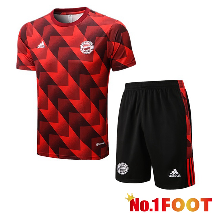 Bayern Munich Training T-Shirts + Shorts Red 2022-2023