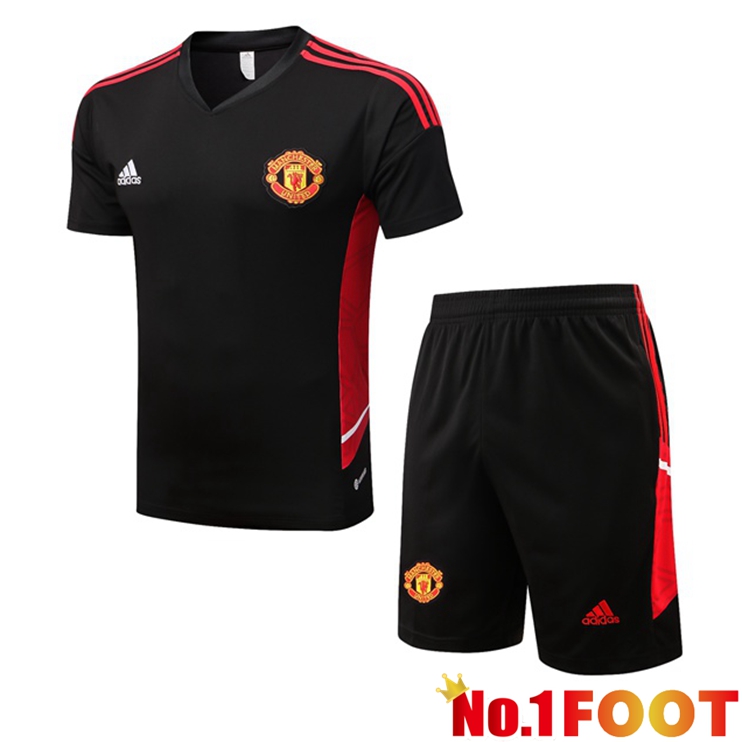 Manchester United Training T-Shirts + Shorts Black 2022-2023