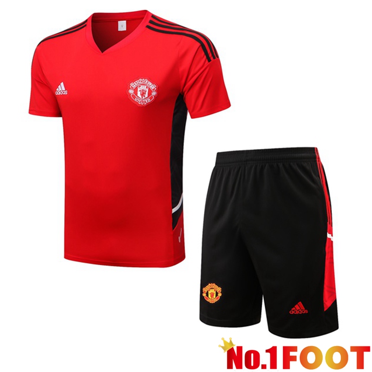 Manchester United Training T-Shirts + Shorts Red 2022-2023