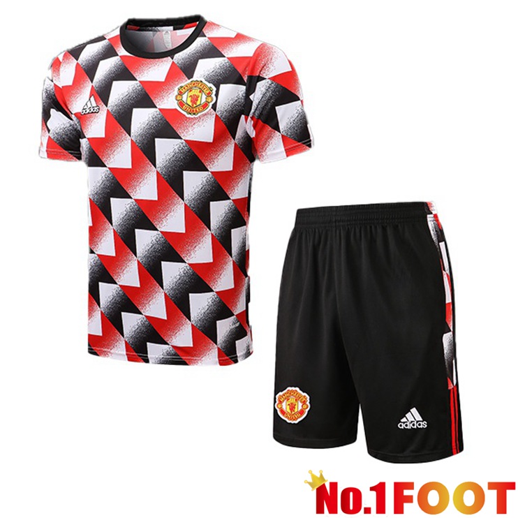 Manchester United Training T-Shirts + Shorts Red Black 2022-2023