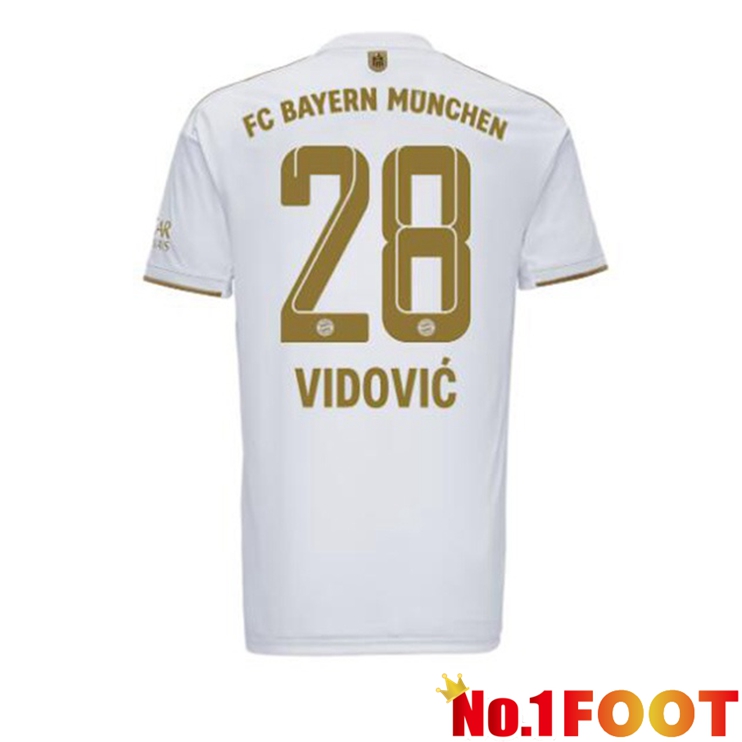 Bayern Munich (Vidović 28) Football Jerseys Away White 2022-2023