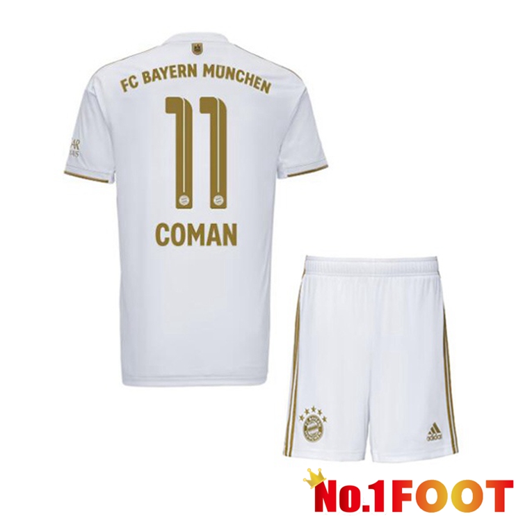 Bayern Munich (Coman 11) Kids Football Jerseys Away White 2022-2023