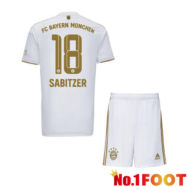 Bayern Munich (Sabitzer 18) Kids Football Jerseys Away White 2022-2023