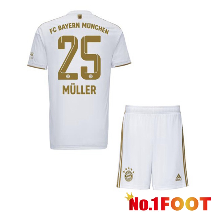 Bayern Munich (Müller 25) Kids Football Jerseys Away White 2022-2023