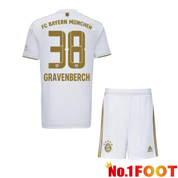 Bayern Munich (Gravenberch 38) Kids Football Jerseys Away White 2022-2023