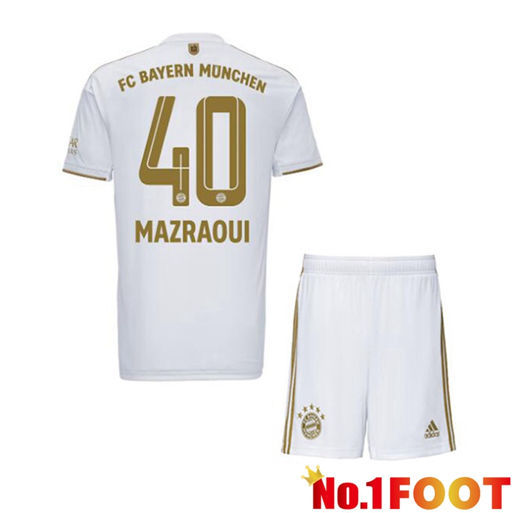 Bayern Munich (Mazraoui 40) Kids Football Jerseys Away White 2022-2023