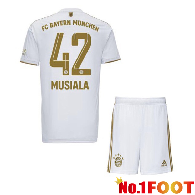 Bayern Munich (Musiala 42) Kids Football Jerseys Away White 2022-2023