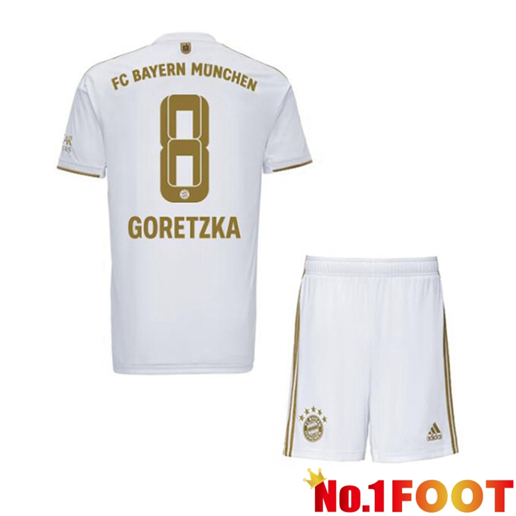 Bayern Munich (Goretzka 8) Kids Football Jerseys Away White 2022-2023