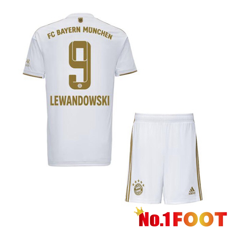 Bayern Munich (Lewandowski 9) Kids Football Jerseys Away White 2022-2023