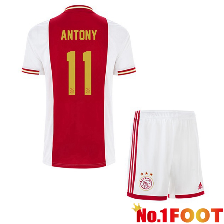 AFC Ajax (Antony 11) Kids Football Jerseys Home White Red 2022-2023