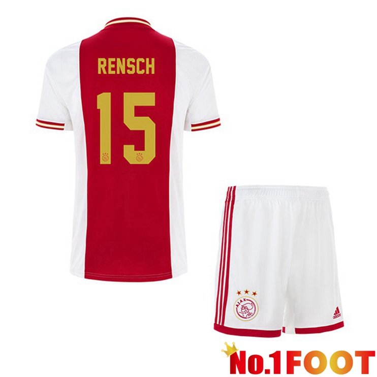 AFC Ajax (Rensch 15) Kids Football Jerseys Home White Red 2022-2023