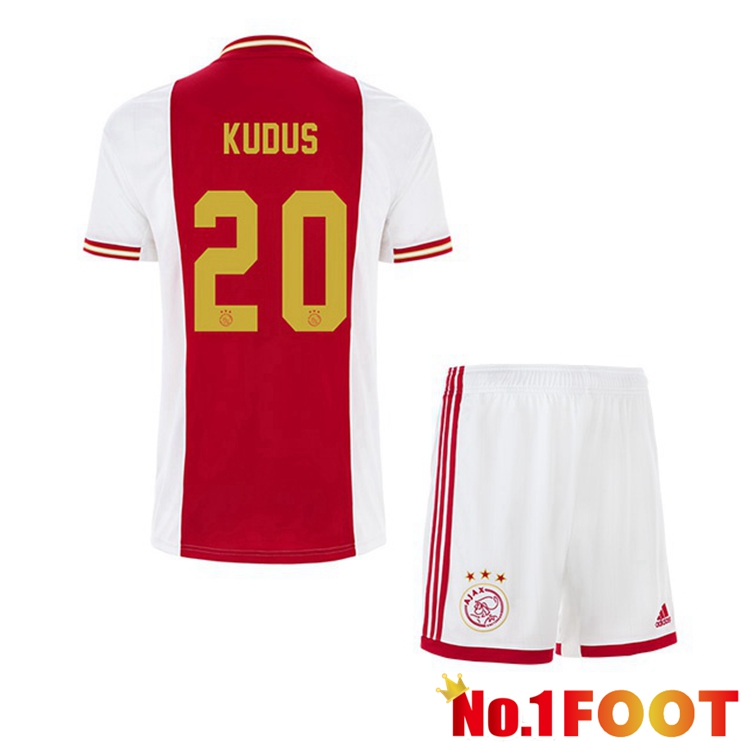 AFC Ajax (Kudus 20) Kids Football Jerseys Home White Red 2022-2023