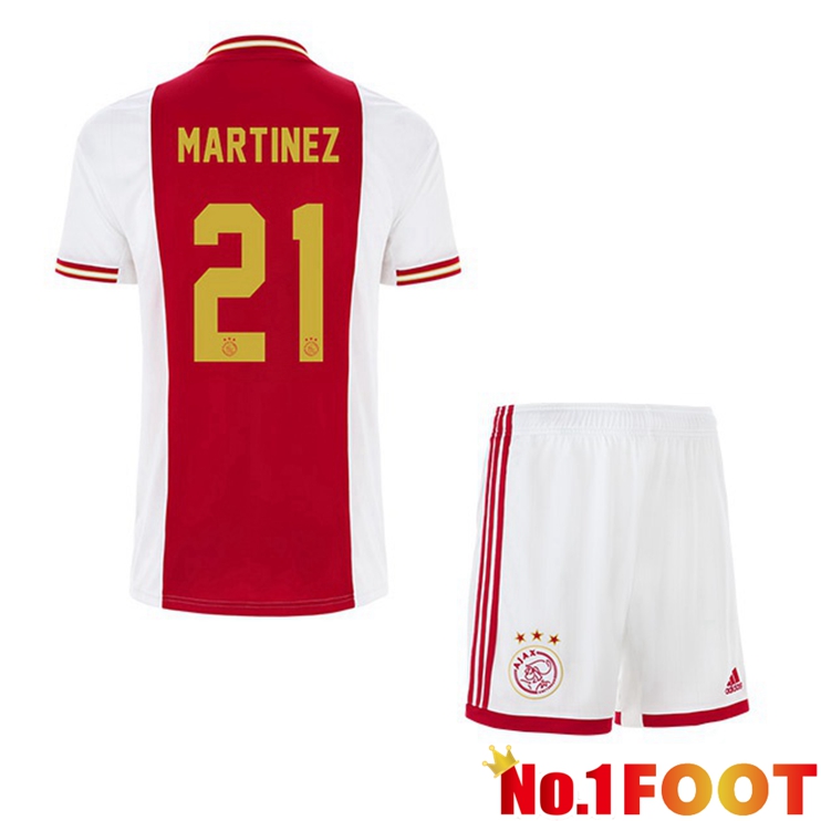 AFC Ajax (Martinez 21) Kids Football Jerseys Home White Red 2022-2023