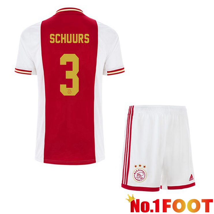 AFC Ajax (Schuurs 3) Kids Football Jerseys Home White Red 2022-2023