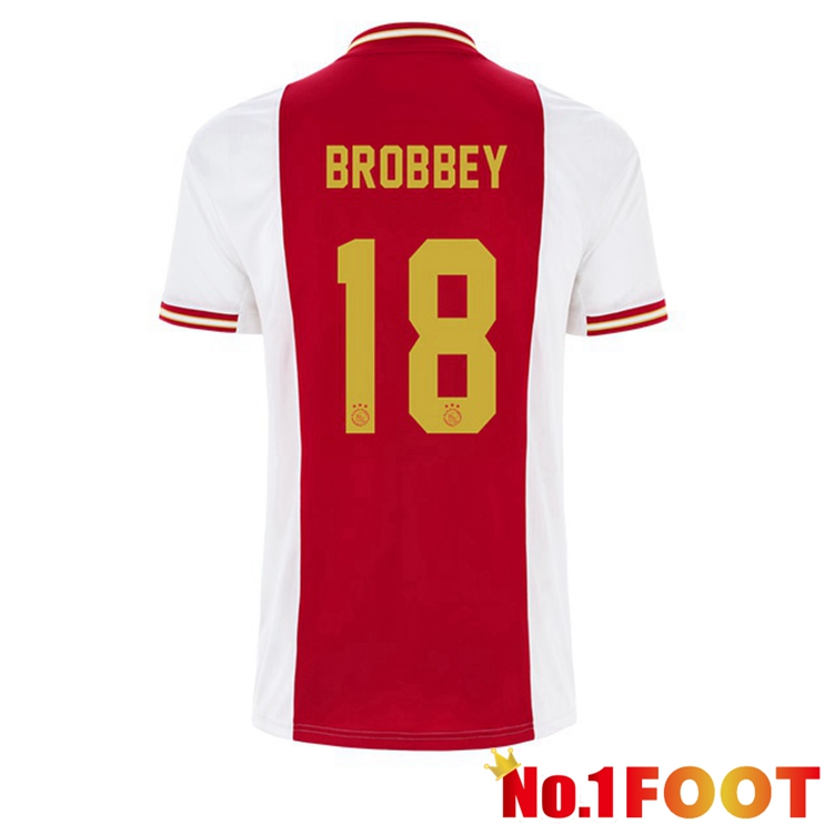 AFC Ajax (Brobbey 18) Football Jerseys Home White Red 2022-2023