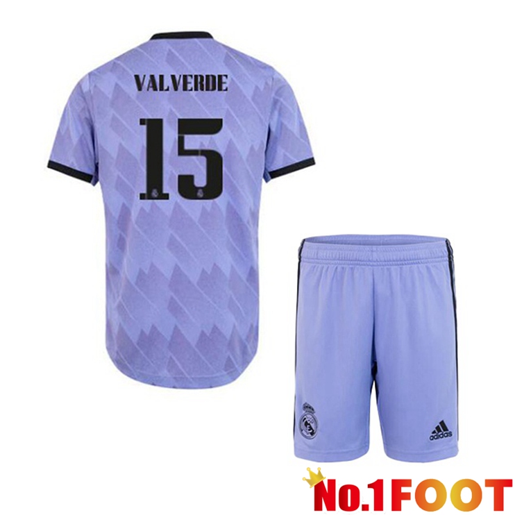 Real Madrid (Valverde 15) Kids Football Jerseys Away Purple 2022-2023