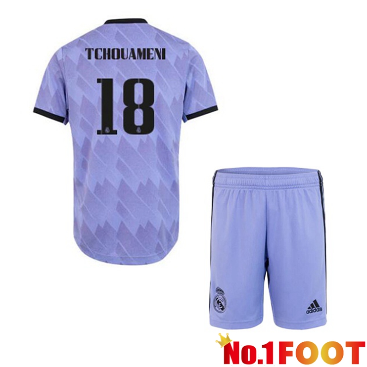 Real Madrid (Tchouameni 18) Kids Football Jerseys Away Purple 2022-2023