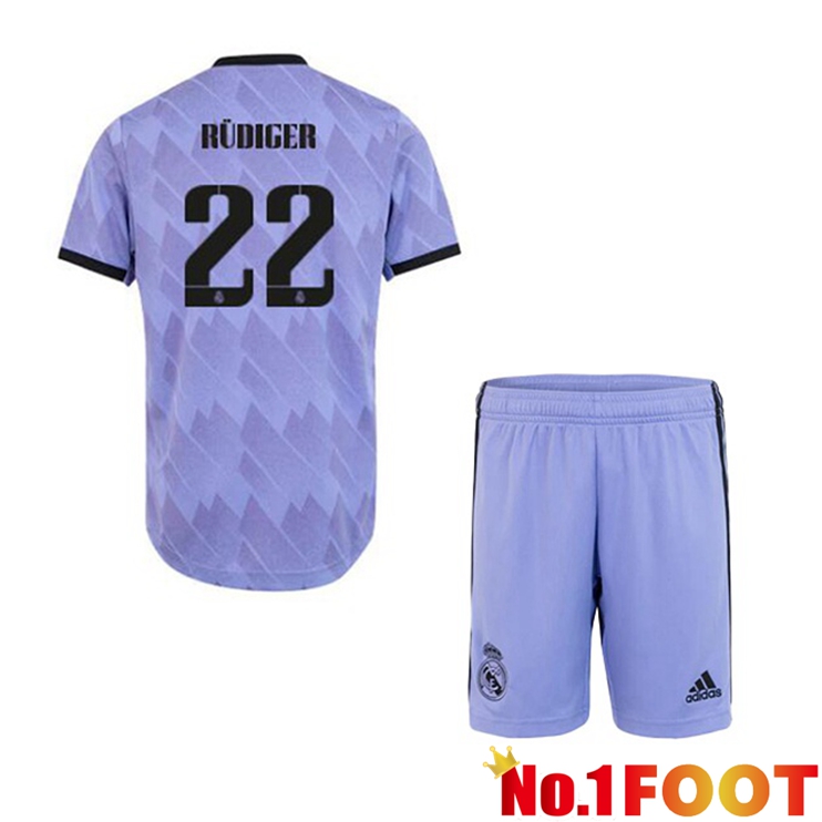 Real Madrid (Rüdiger 22) Kids Football Jerseys Away Purple 2022-2023