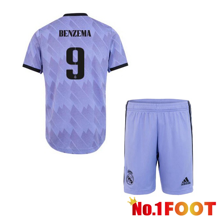 Real Madrid (Benzema 9) Kids Football Jerseys Away Purple 2022-2023