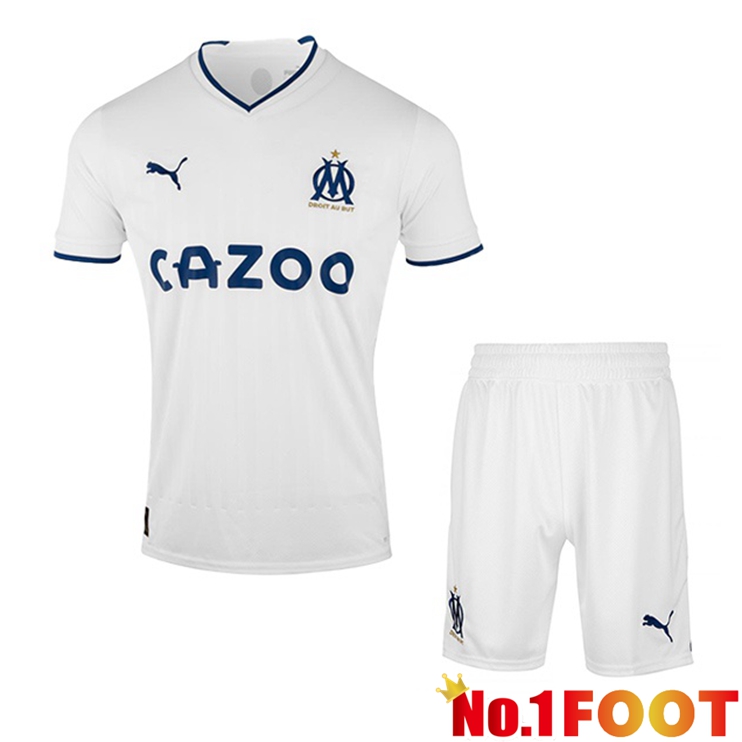 Olympique de Marseille Kids Football Jerseys Home White 2022-2023