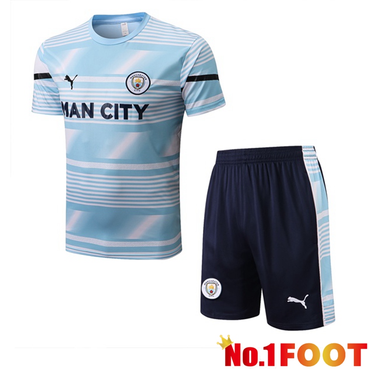 Manchester City Training T-Shirts + Shorts Blue 2022-2023