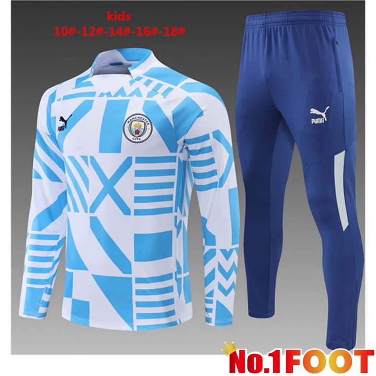 Manchester City Kids Training Tracksuit Blue White 2022-2023