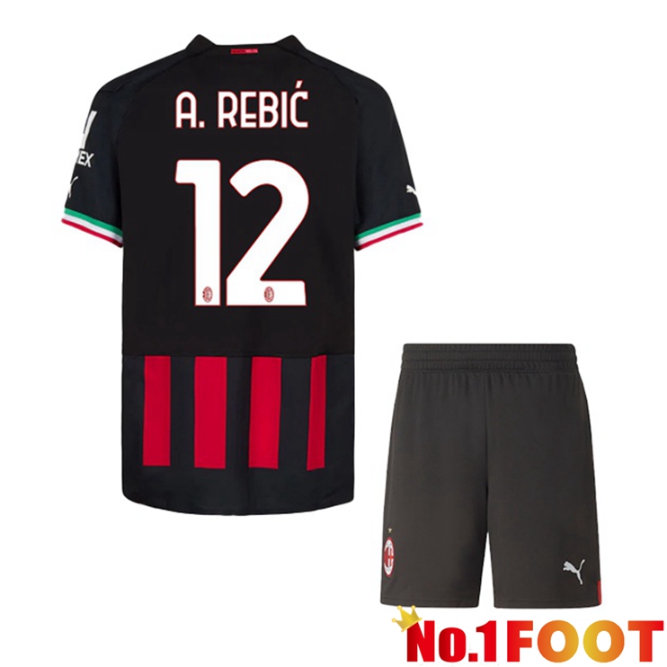 AC Milan (A. REBIĆ 12) Kids Football Jerseys Home Red 2022-2023