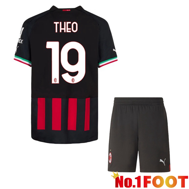 AC Milan (THEO 19) Kids Football Jerseys Home Red 2022-2023