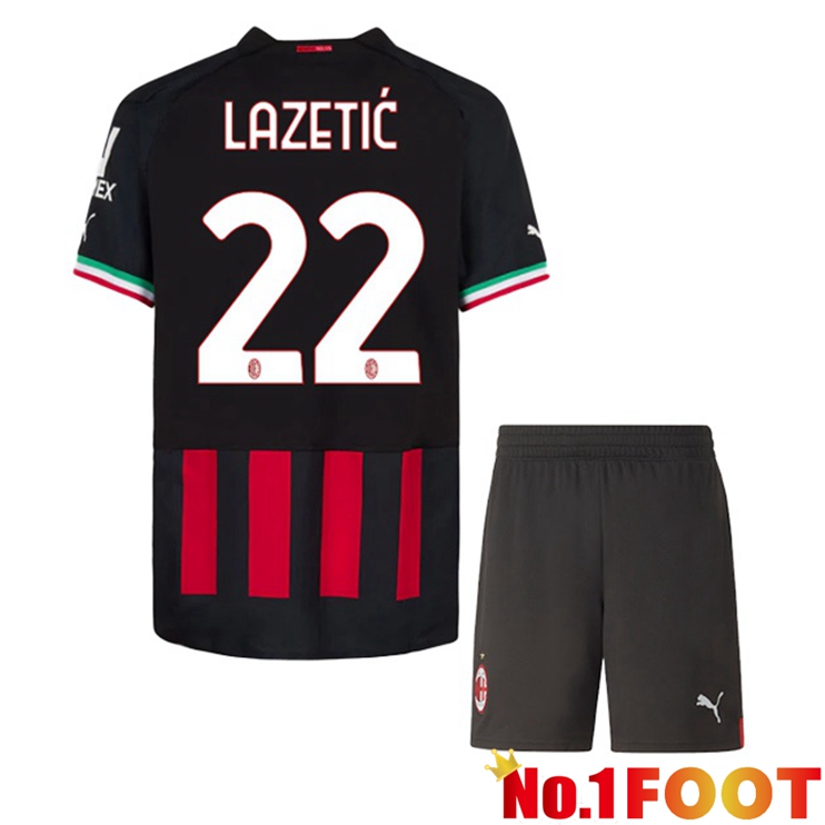 AC Milan (LAZETIĆ 22) Kids Football Jerseys Home Red 2022-2023