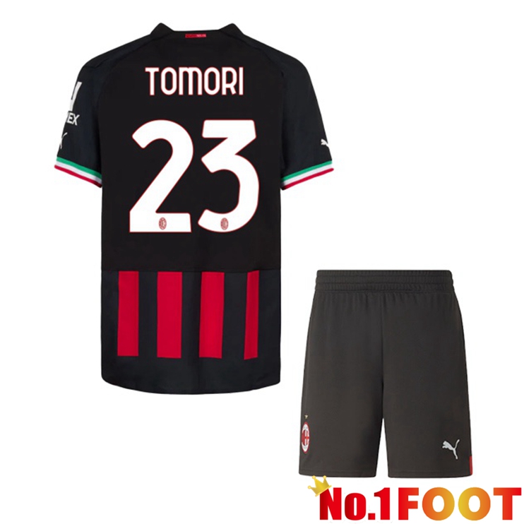 AC Milan (TOMORI 23) Kids Football Jerseys Home Red 2022-2023