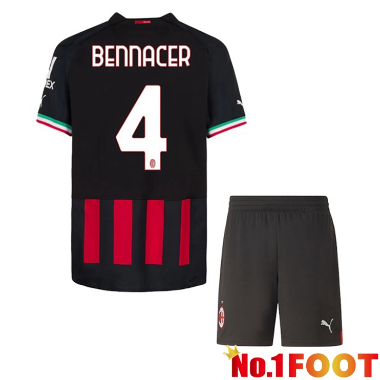 AC Milan (BENNACER 4) Kids Football Jerseys Home Red 2022-2023