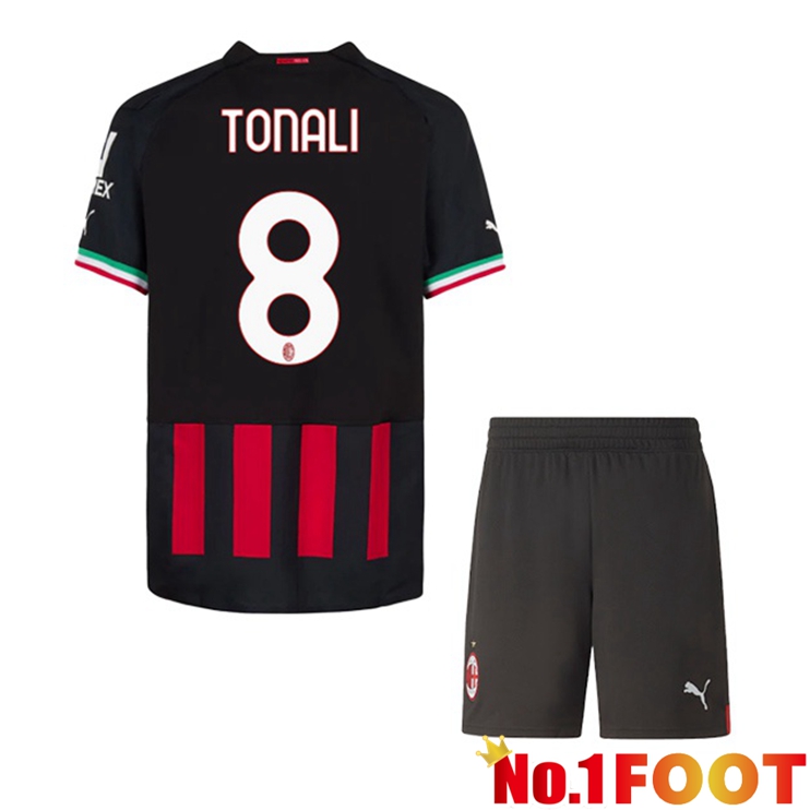 AC Milan (TONALI 8) Kids Football Jerseys Home Red 2022-2023