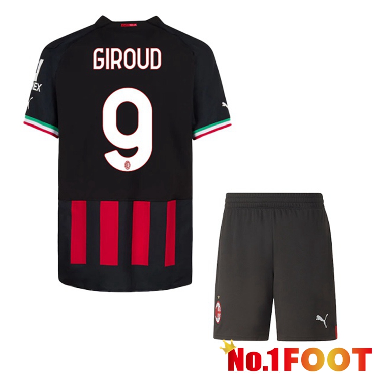 AC Milan (GIROUD 9) Kids Football Jerseys Home Red 2022-2023