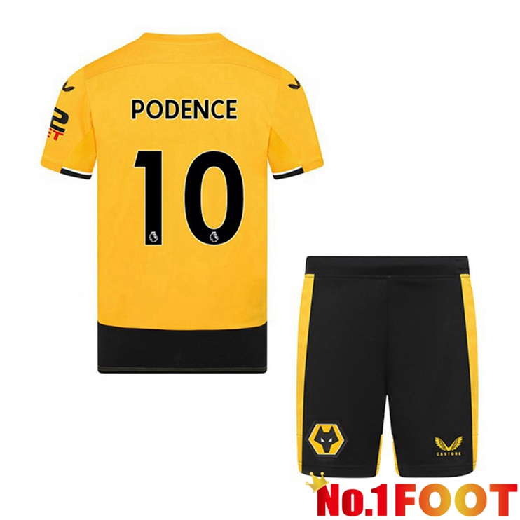 Wolves (PODENCE 10) Kids Football Jerseys Home Yellow 2022-2023