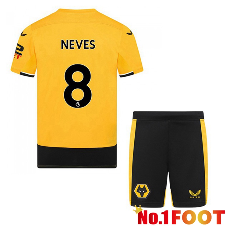 Wolves (NEVES 8) Kids Football Jerseys Home Yellow 2022-2023