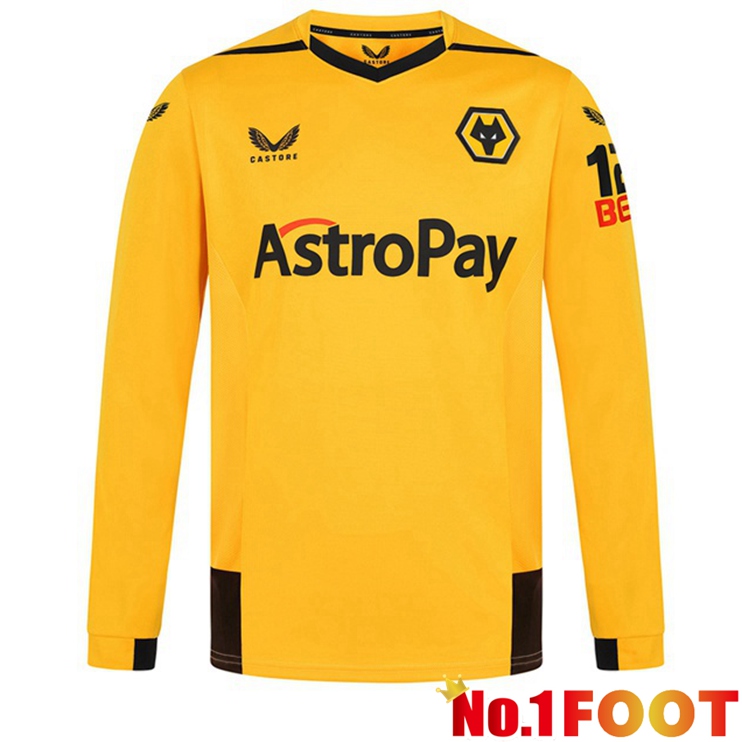 Wolves Football Jerseys Home Long Sleeve Yellow 2022-2023