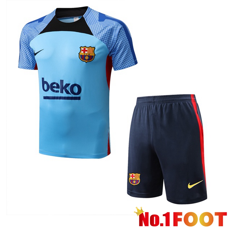 FC Barcelona Training T-Shirts + Shorts Blue 2022-2023