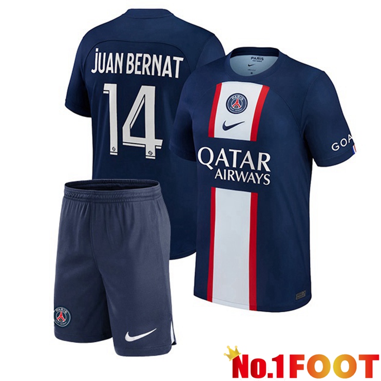 Paris PSG (Juan Bernat 14) Kids Football Jerseys Home Blue Royal 2022-2023