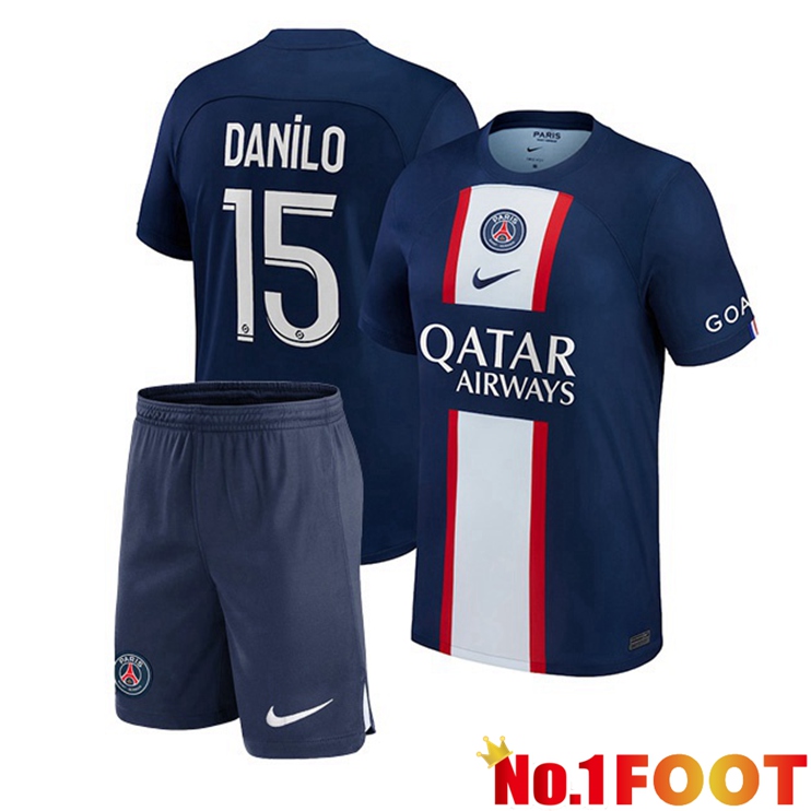 Paris PSG (Danilo 15) Kids Football Jerseys Home Blue Royal 2022-2023