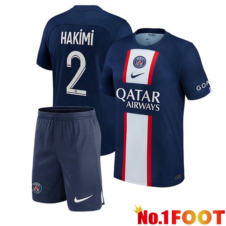 Paris PSG (Hakimi 2) Kids Football Jerseys Home Blue Royal 2022-2023