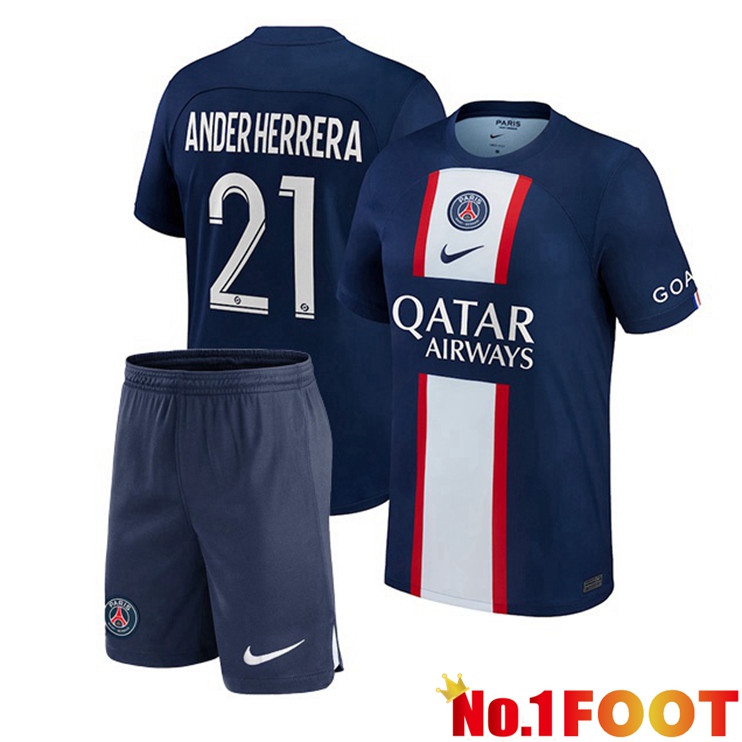 Paris PSG (Ander Herrera 21) Kids Football Jerseys Home Blue Royal 2022-2023