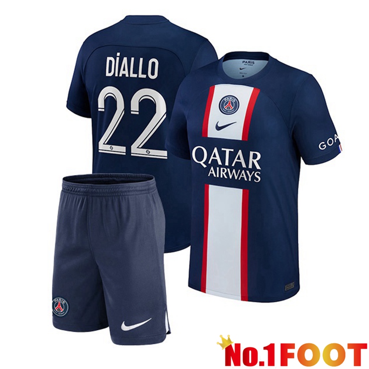 Paris PSG (Diallo 22) Kids Football Jerseys Home Blue Royal 2022-2023