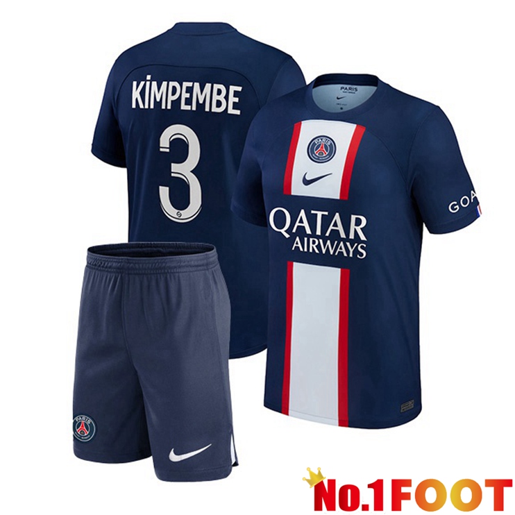 Paris PSG (Kimpembe 3) Kids Football Jerseys Home Blue Royal 2022-2023