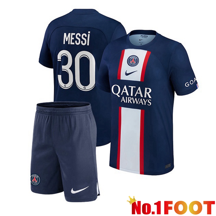 Paris PSG (Messi 30) Kids Football Jerseys Home Blue Royal 2022-2023