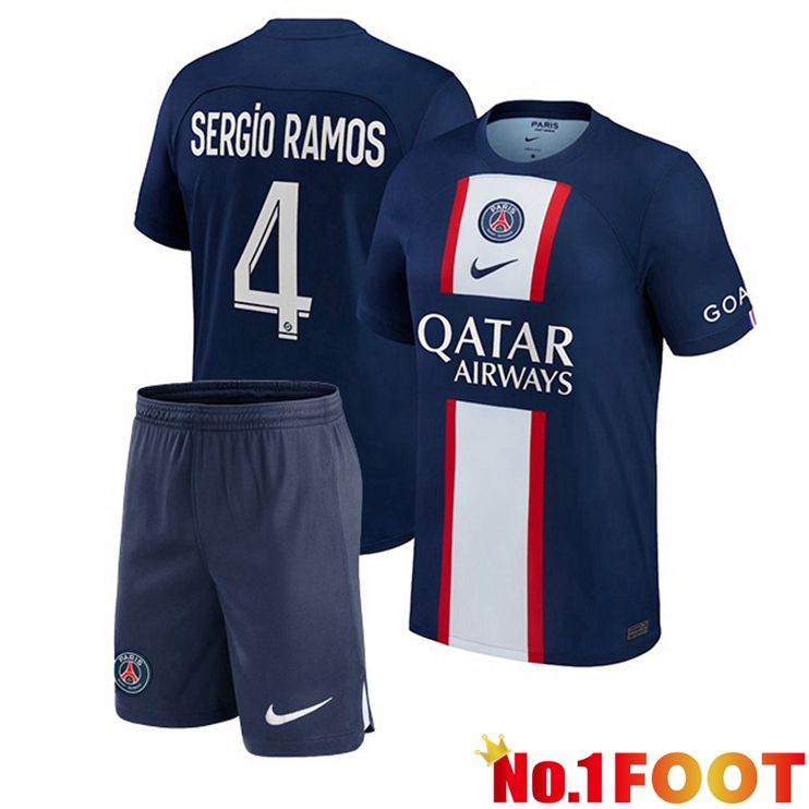 Paris PSG (Sergio Ramos 4) Kids Football Jerseys Home Blue Royal 2022-2023