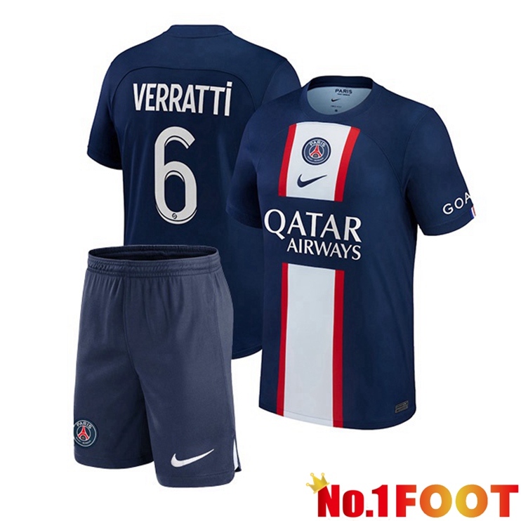 Paris PSG (Verratti 6) Kids Football Jerseys Home Blue Royal 2022-2023