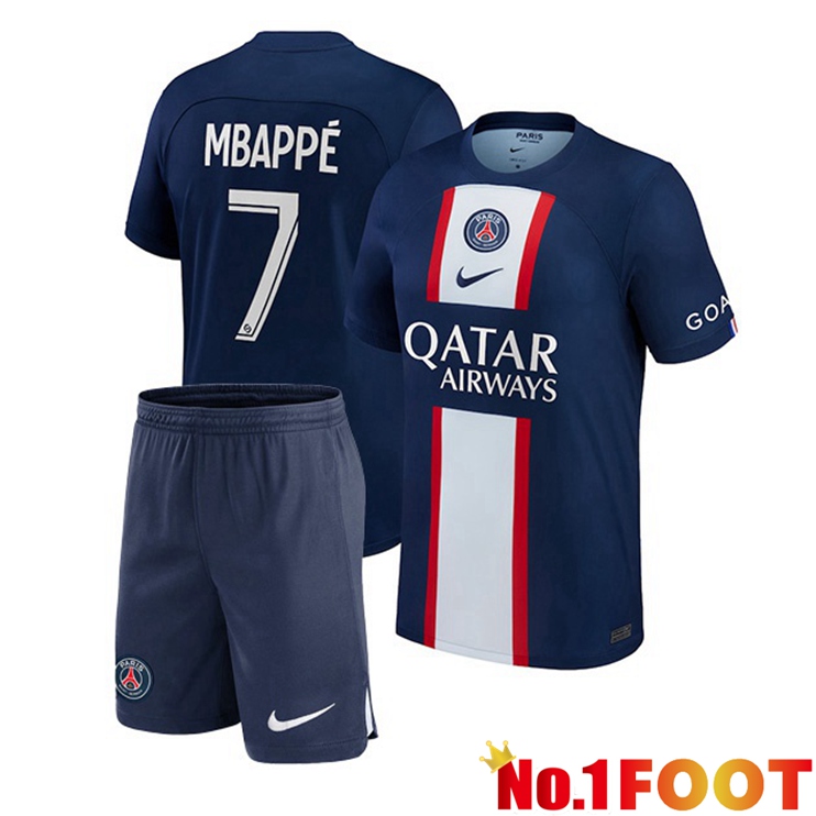 Paris PSG (Mbappé 7) Kids Football Jerseys Home Blue Royal 2022-2023